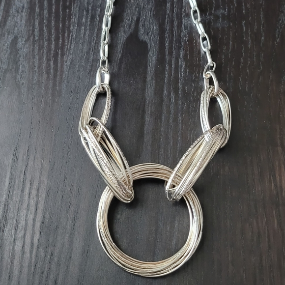 INC | Silvertone Multi-Ring Statement Necklace EUC - Picture 7 of 9